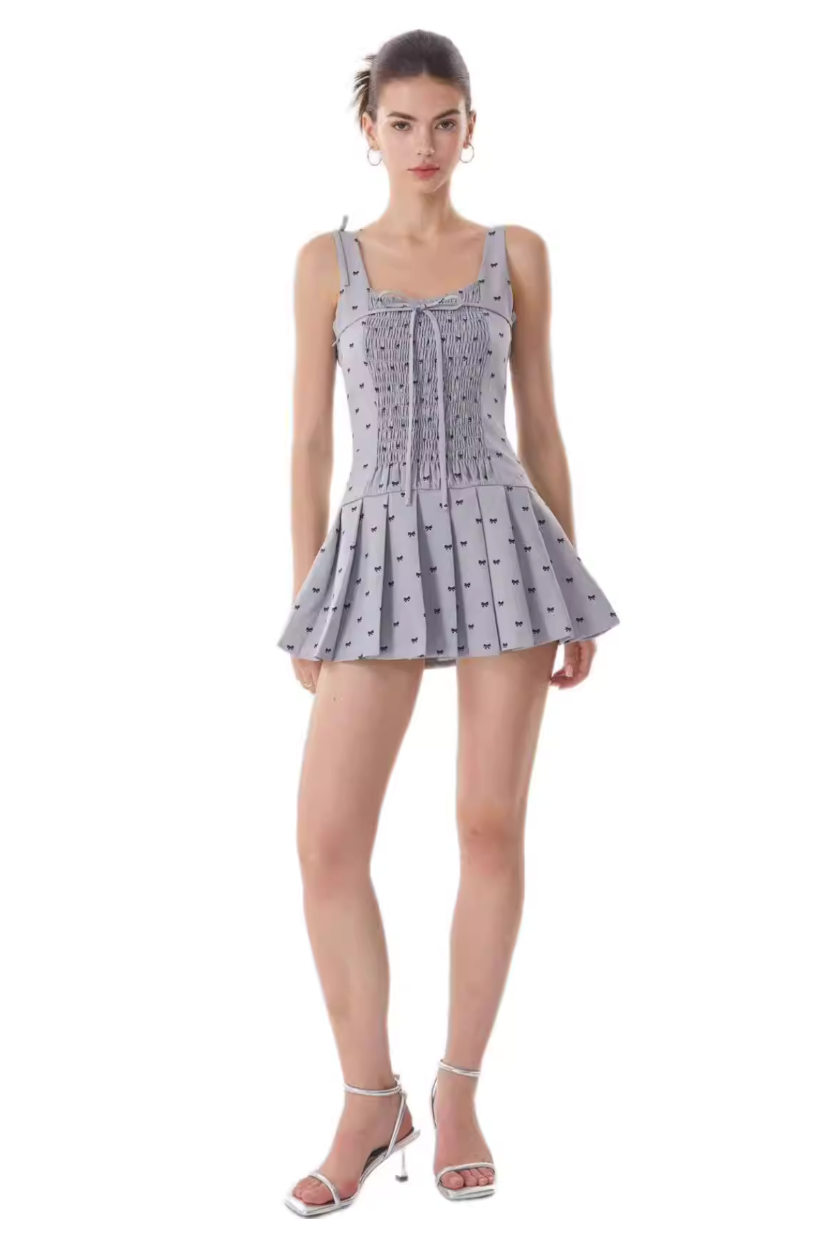 Elowyn Bow Print Sleeveless Mini Dress