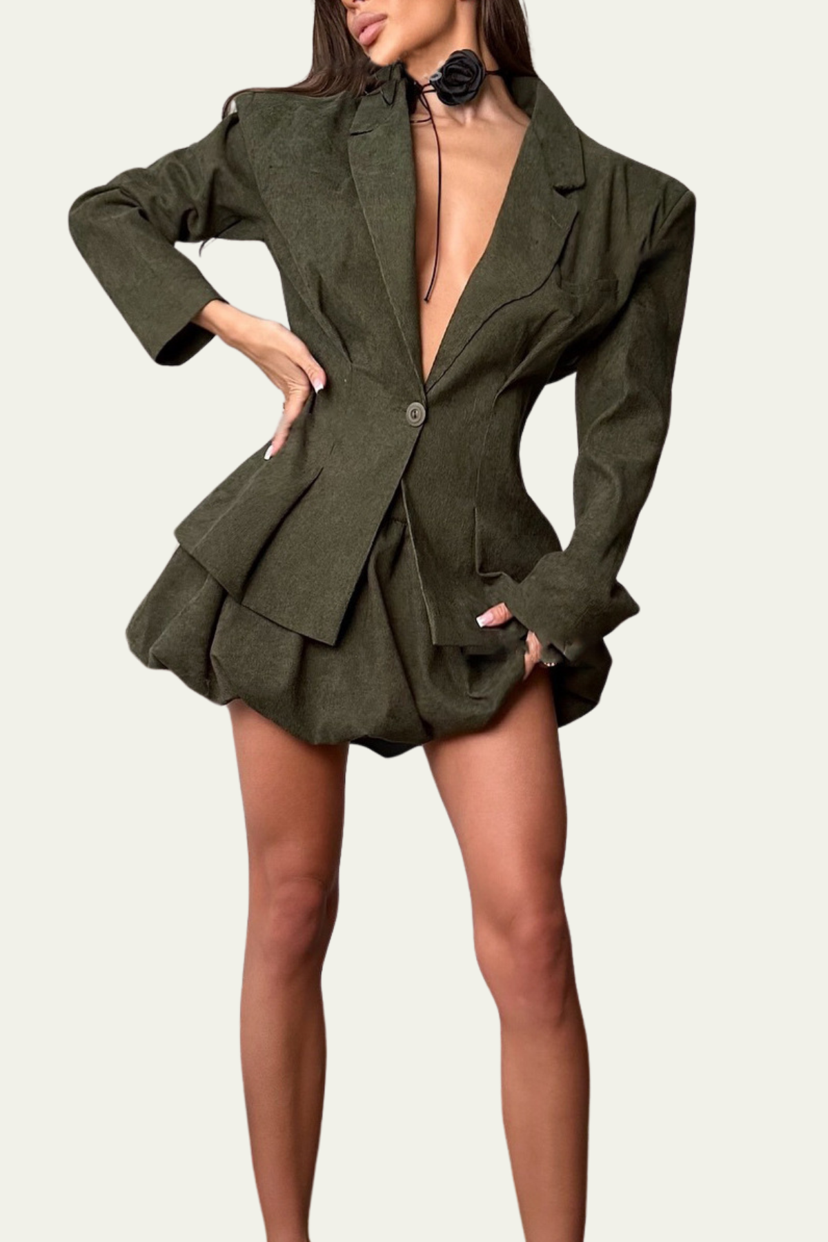 Jocelyn Plunge Puffy Blazer Set – Luxeles