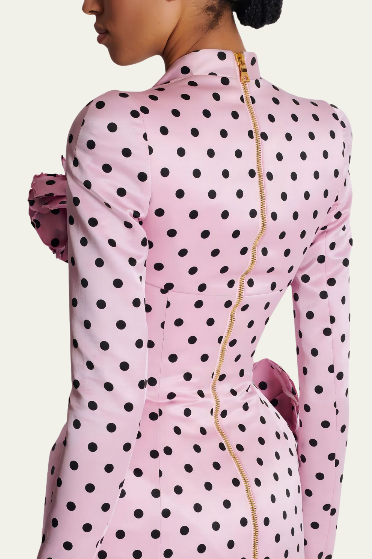 Kendall Dot Satin Flower Ruch Mini Dress – Luxeles