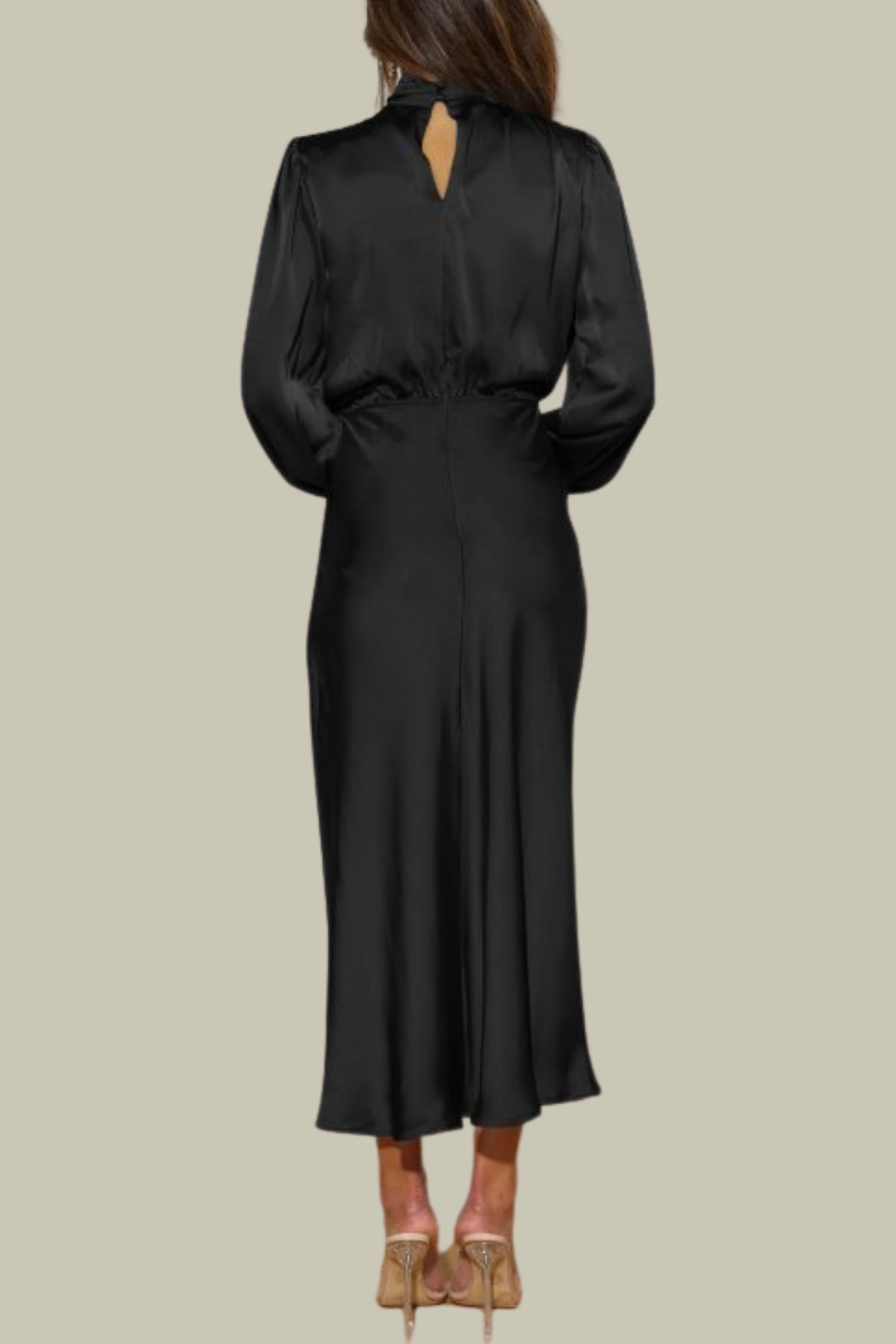 Mary Satin Halter Neck Midi Dress In Black – Luxeles