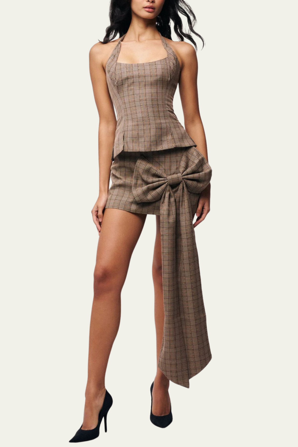 Mckenna Grid Bow Halter Neck Skirt Set – Luxeles