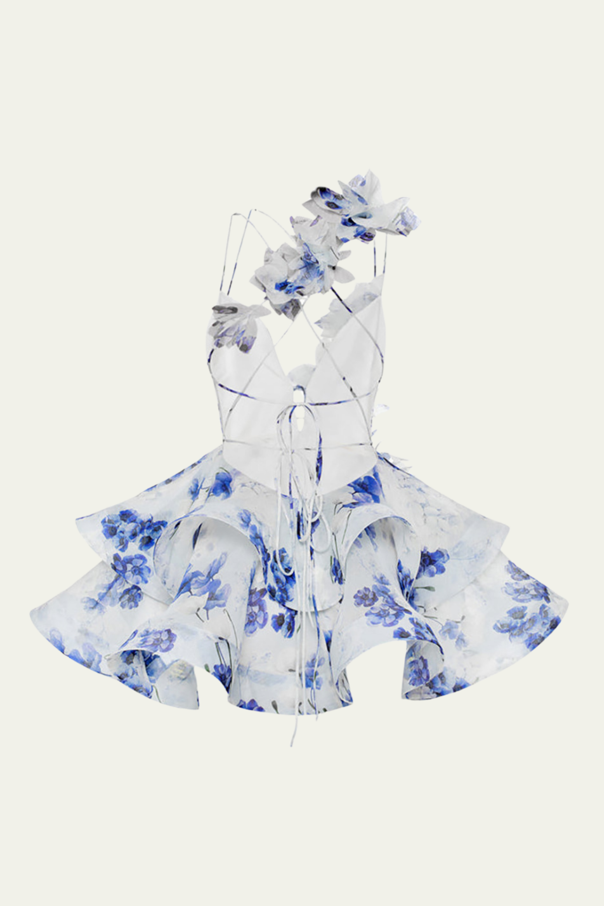 Rory Flower Plunge Ruffle Mini Dress In Blue – Luxeles