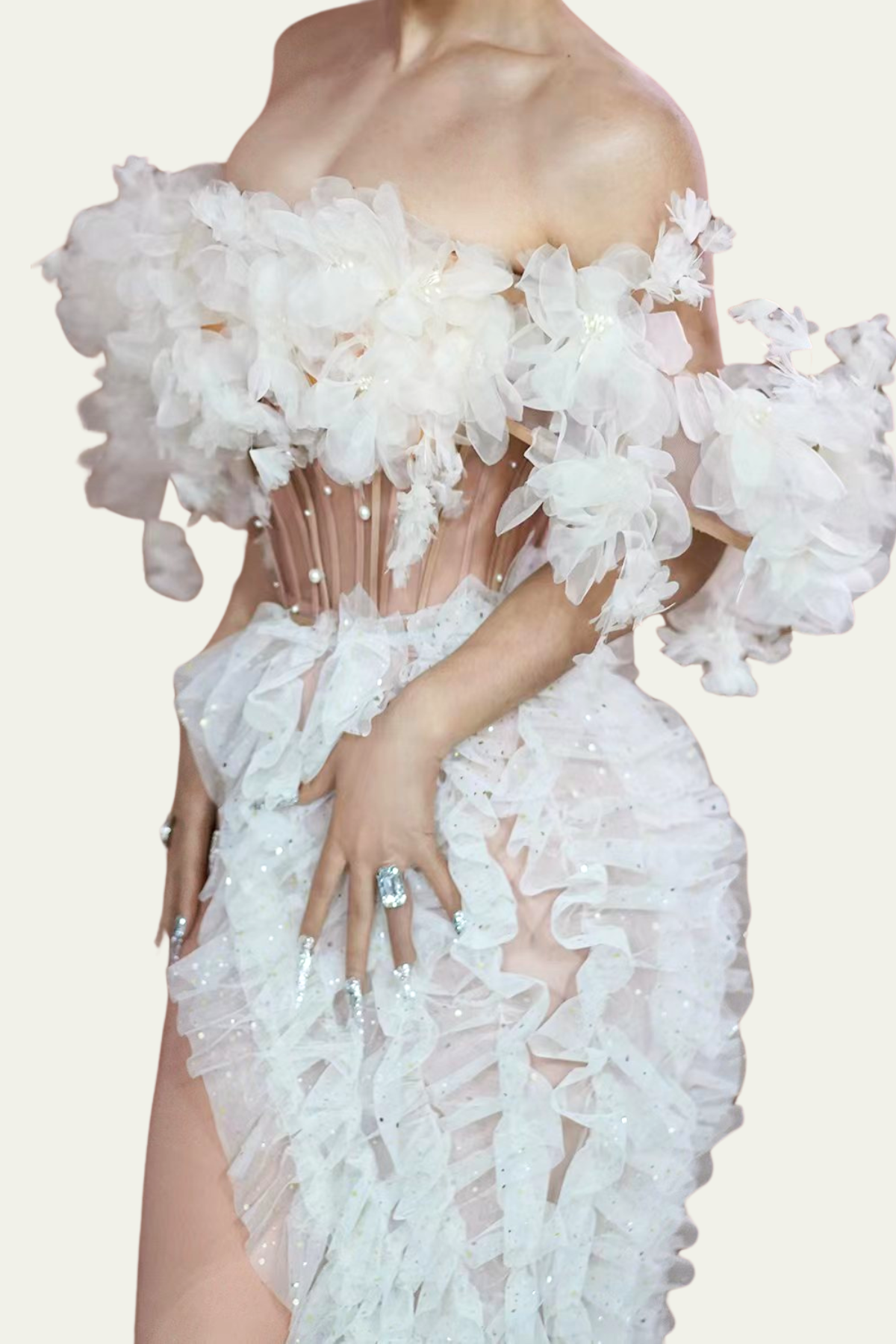 Saylor Mesh Ruffle Corset Split Maxi Dress – Luxeles