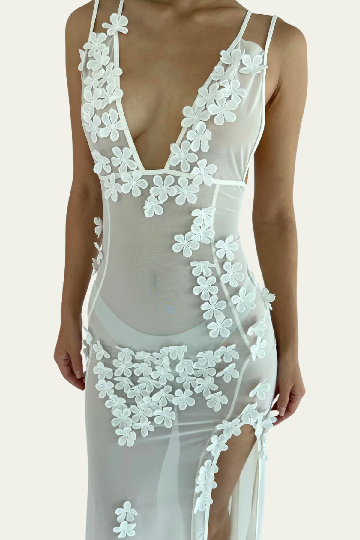 Sydney Flower Mesh Split Maxi Dress – Luxeles