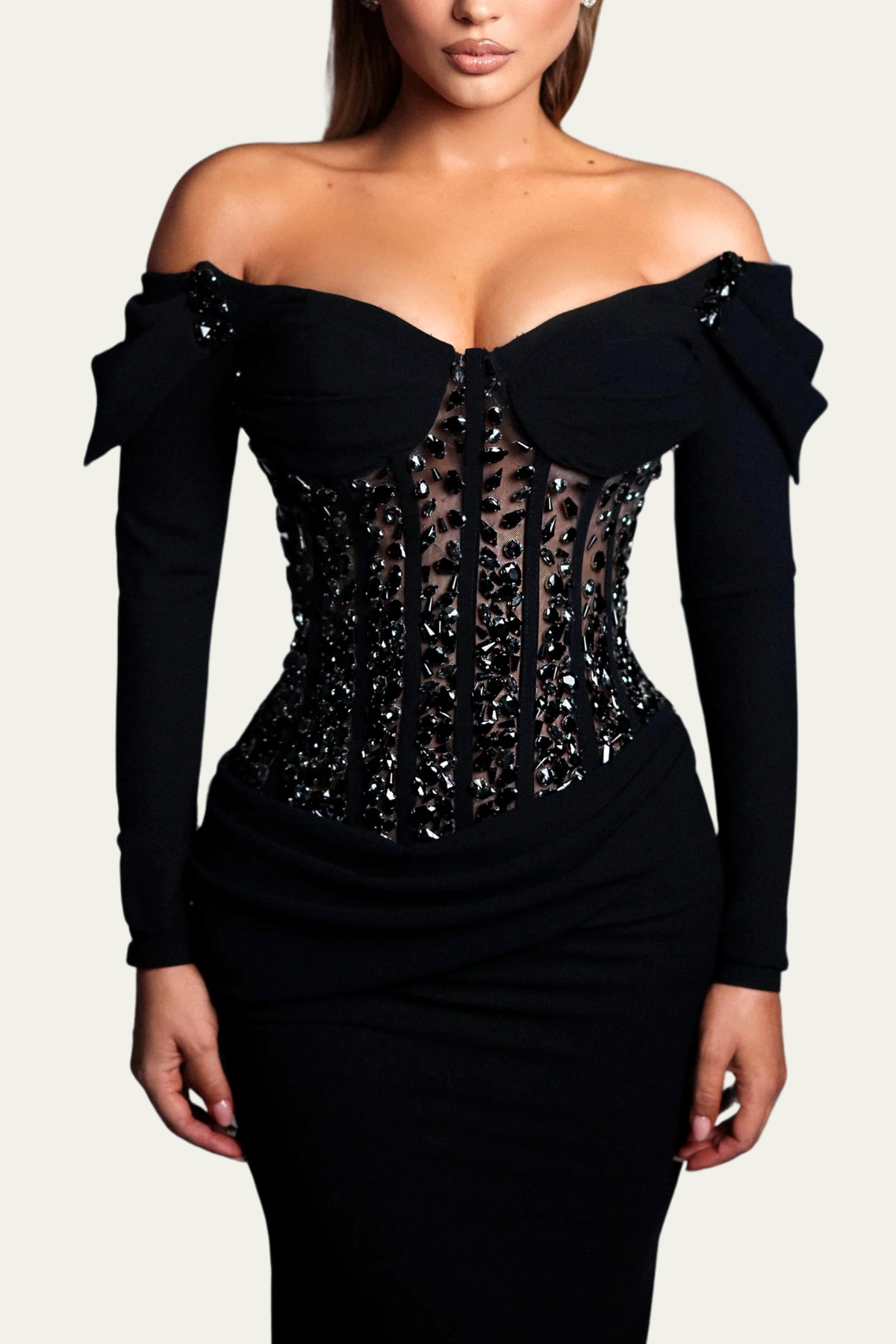 Sylvie Off Shoulder Rhinestone Corset Maxi Dress – Luxeles