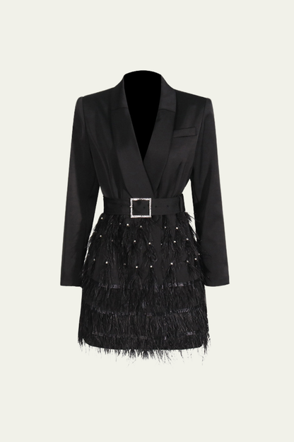 Adaline Studded Feather Buckle Mini Blazer Dress