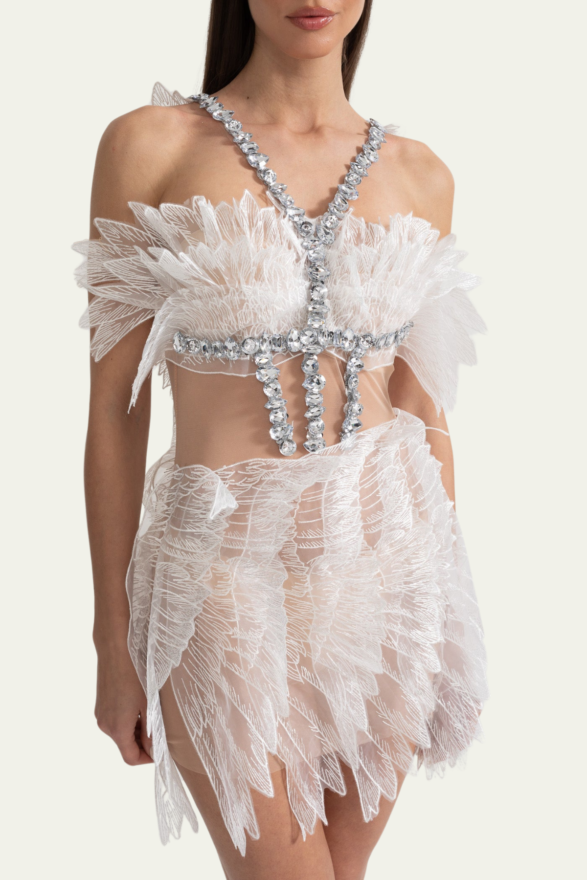 Adelyn Feather Rhinestone Mini Dress – Luxeles