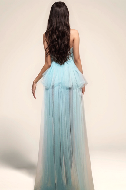 Aitana Strapless Mesh Ruch Asymmetric Maxi Dress