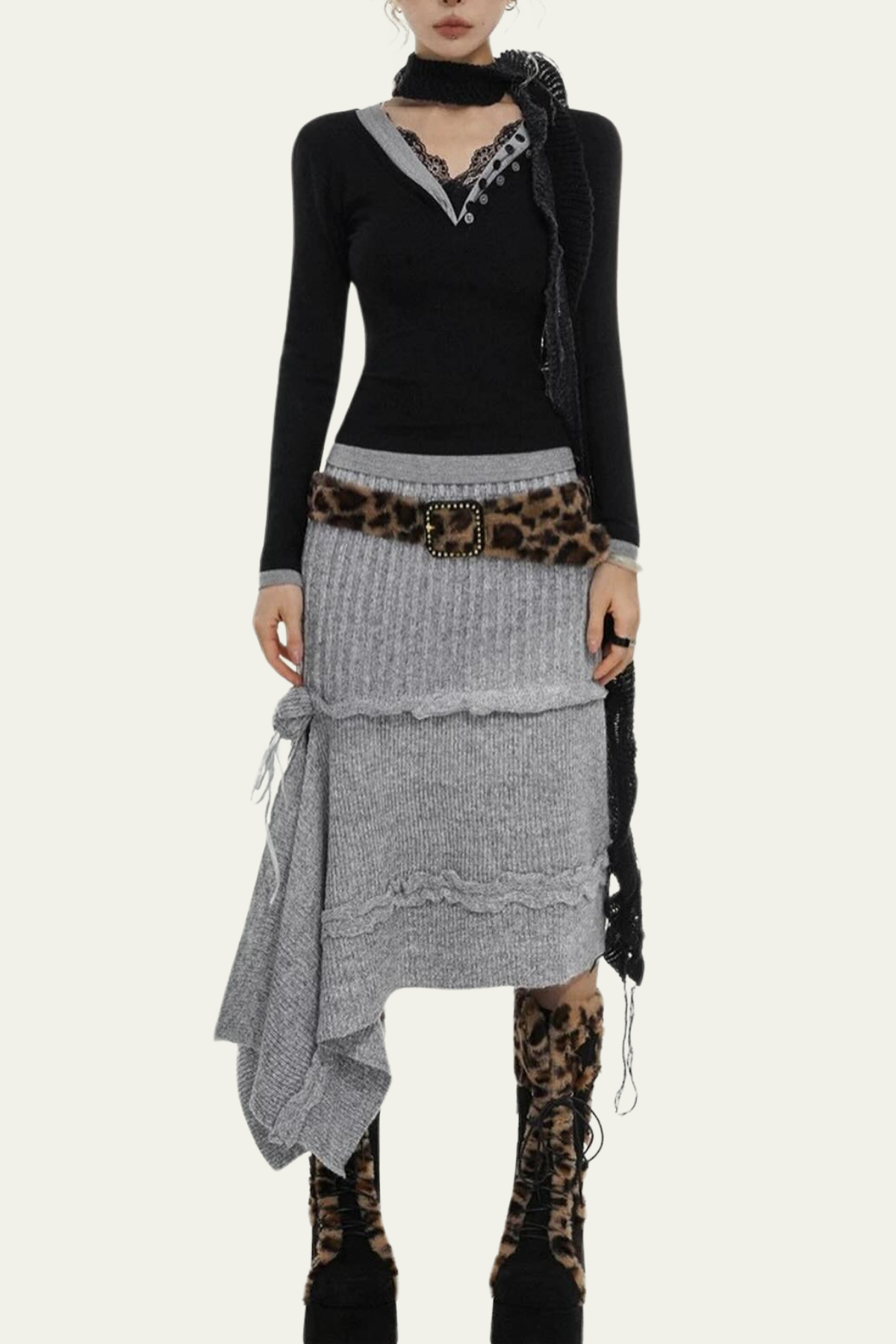 Alana Flower Asymmetric Knit Skirt