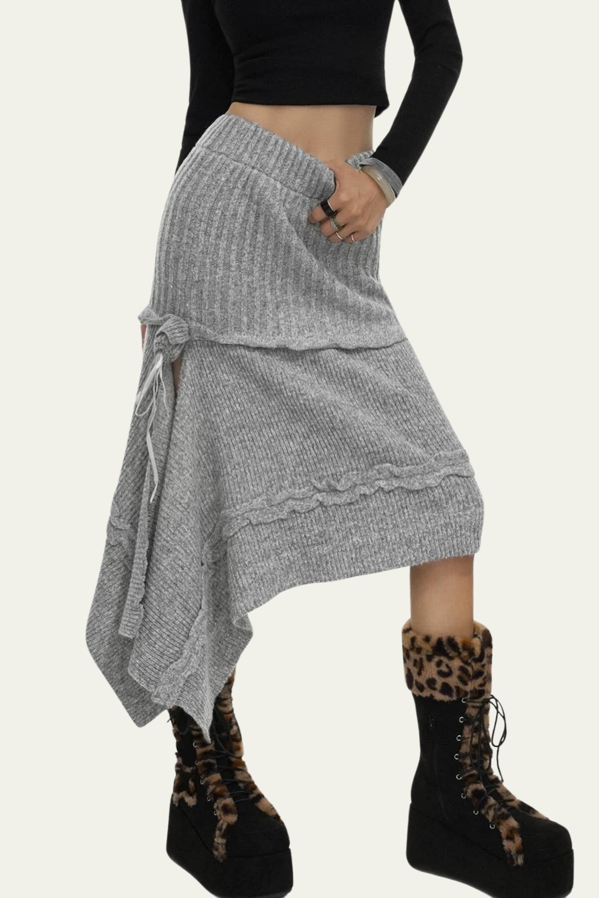 Alana Flower Asymmetric Knit Skirt