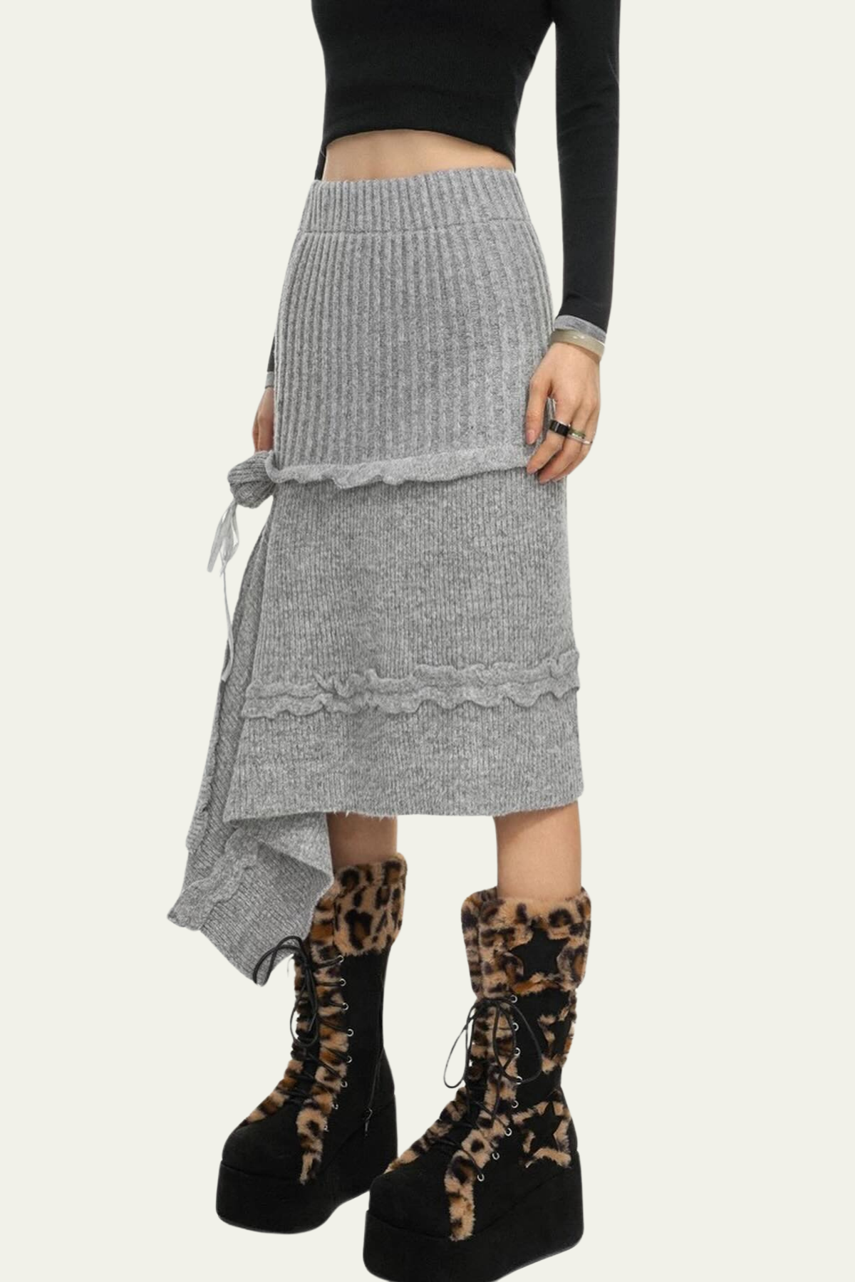 Alana Flower Asymmetric Knit Skirt