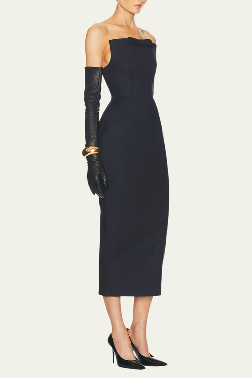 Alayah Strapless Bodycon Midi Dress In Black – Luxeles