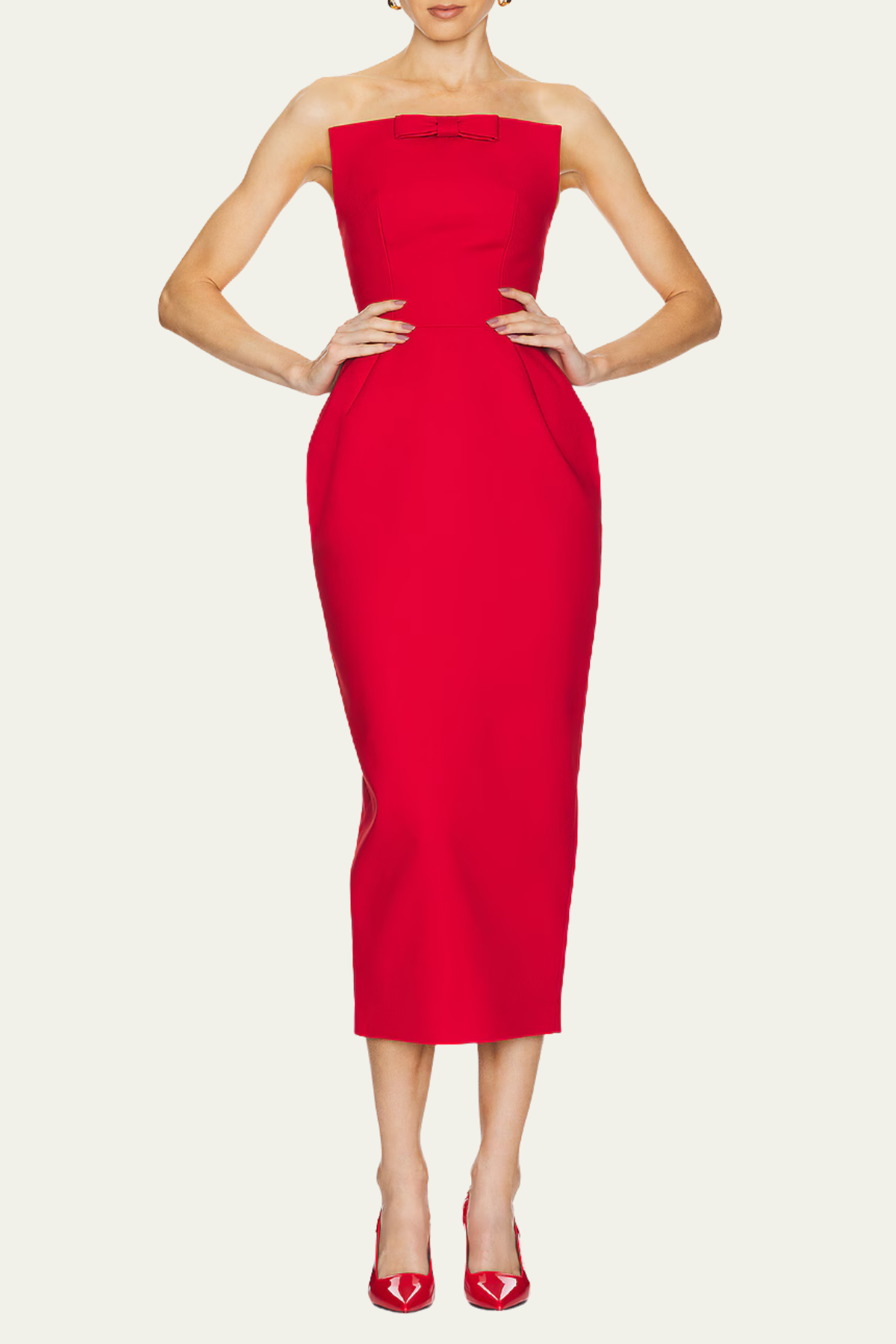 Alayah Strapless Bodycon Midi Dress In Red – Luxeles