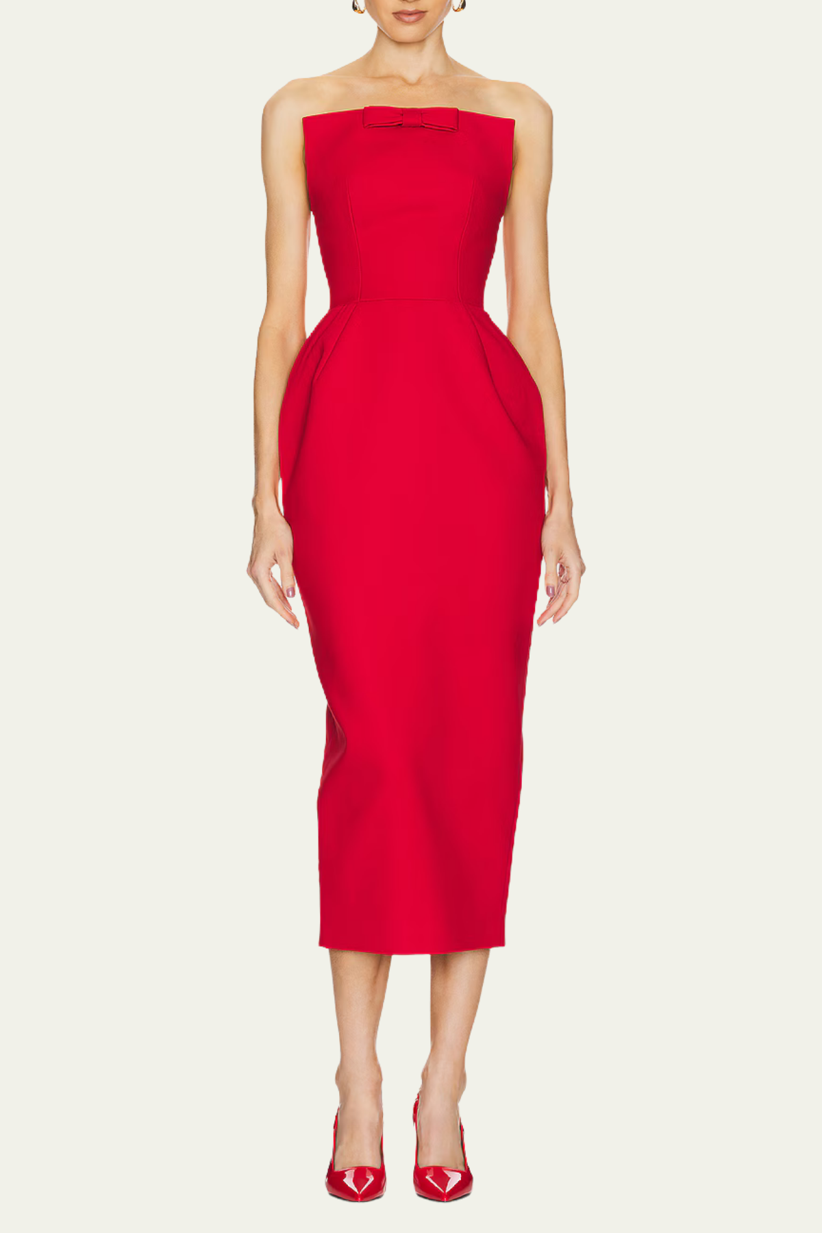 Alayah Strapless Bodycon Midi Dress In Red – Luxeles