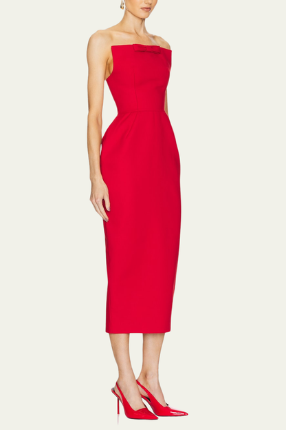 Alayah Strapless Bodycon Midi Dress In Red – Luxeles