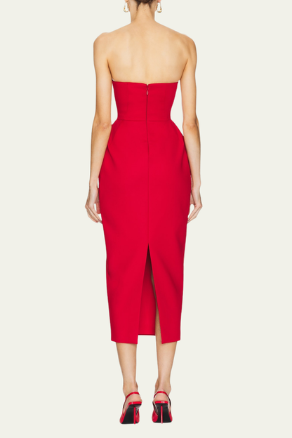 Alayah Strapless Bodycon Midi Dress In Red – Luxeles