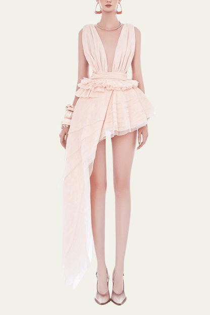 Alessandra Asymmetric Plunge Mesh Mini Dress – Luxeles