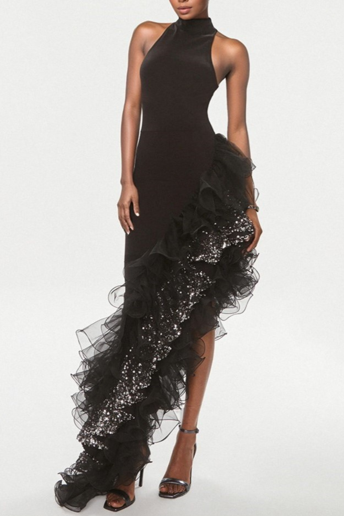 Alicia Tank Top Asymmetric Mesh Maxi Dress