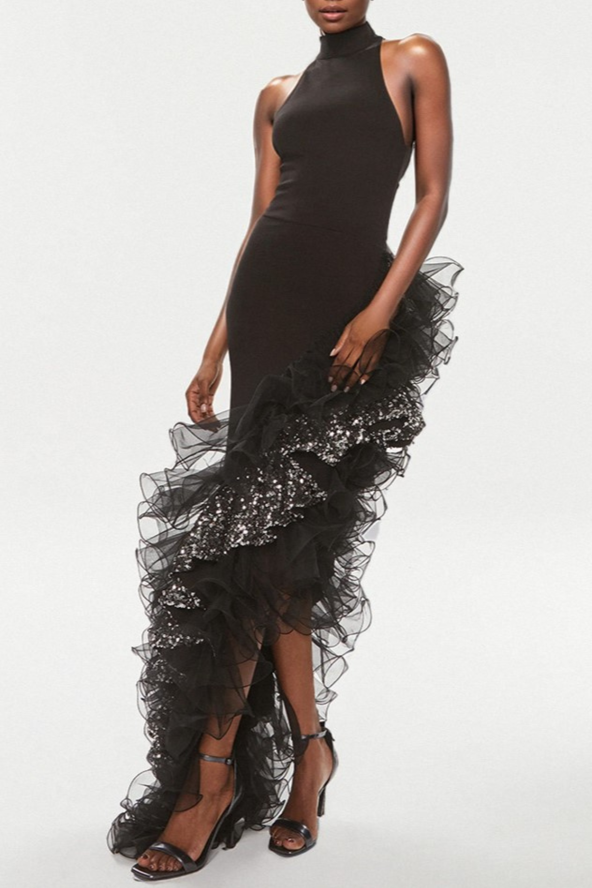 Alicia Tank Top Asymmetric Mesh Maxi Dress