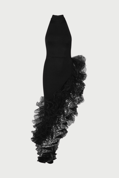 Alicia Tank Top Asymmetric Mesh Maxi Dress