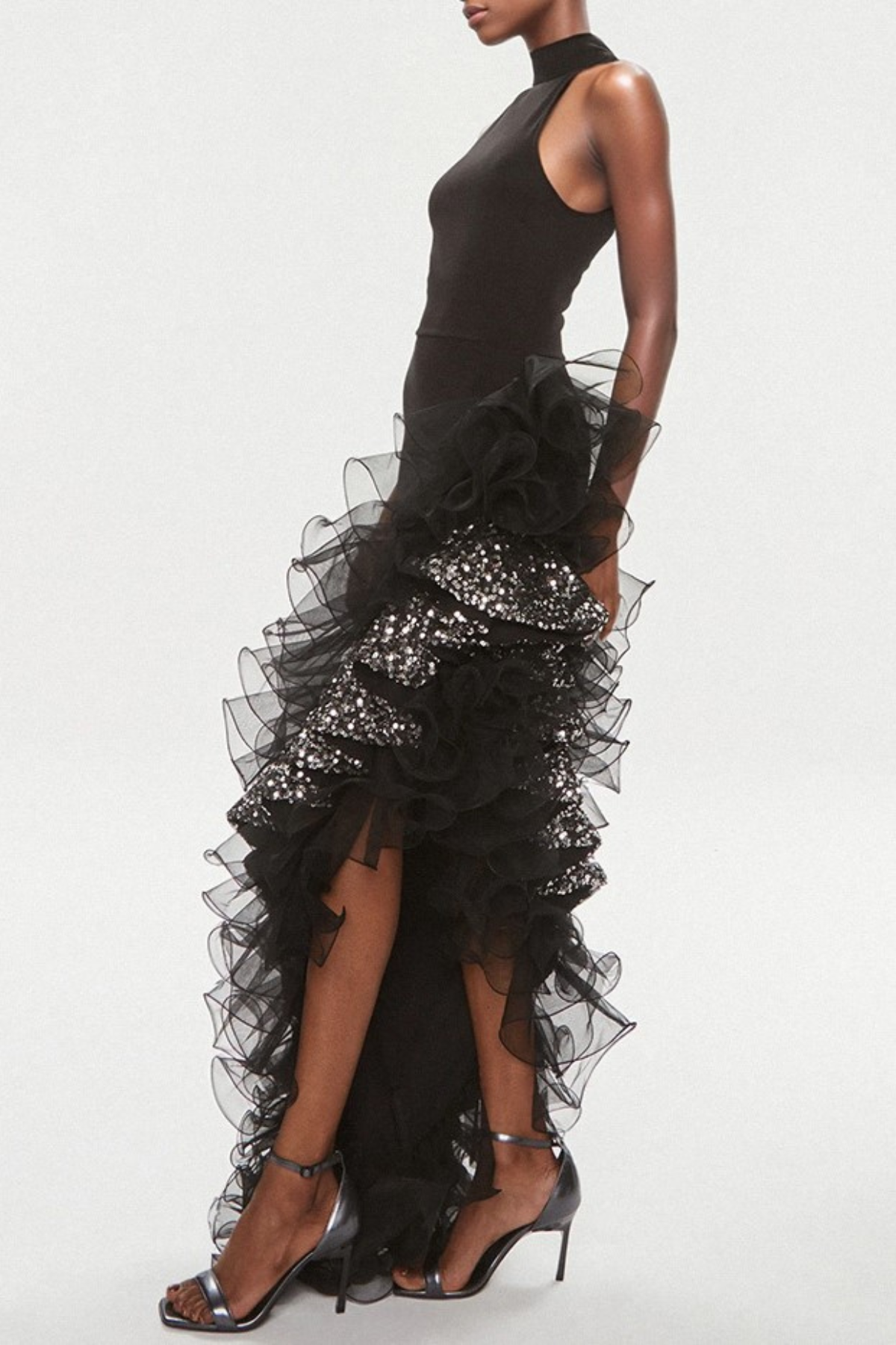 Alicia Tank Top Asymmetric Mesh Maxi Dress