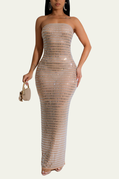 Aliyah Strapless Rhinestone Bodycon Maxi Dress