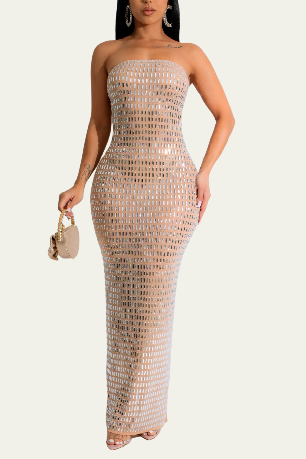 Aliyah Strapless Rhinestone Bodycon Maxi Dress