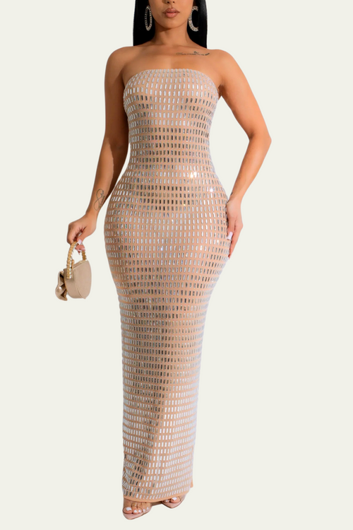 Aliyah Strapless Rhinestone Bodycon Maxi Dress – Luxeles