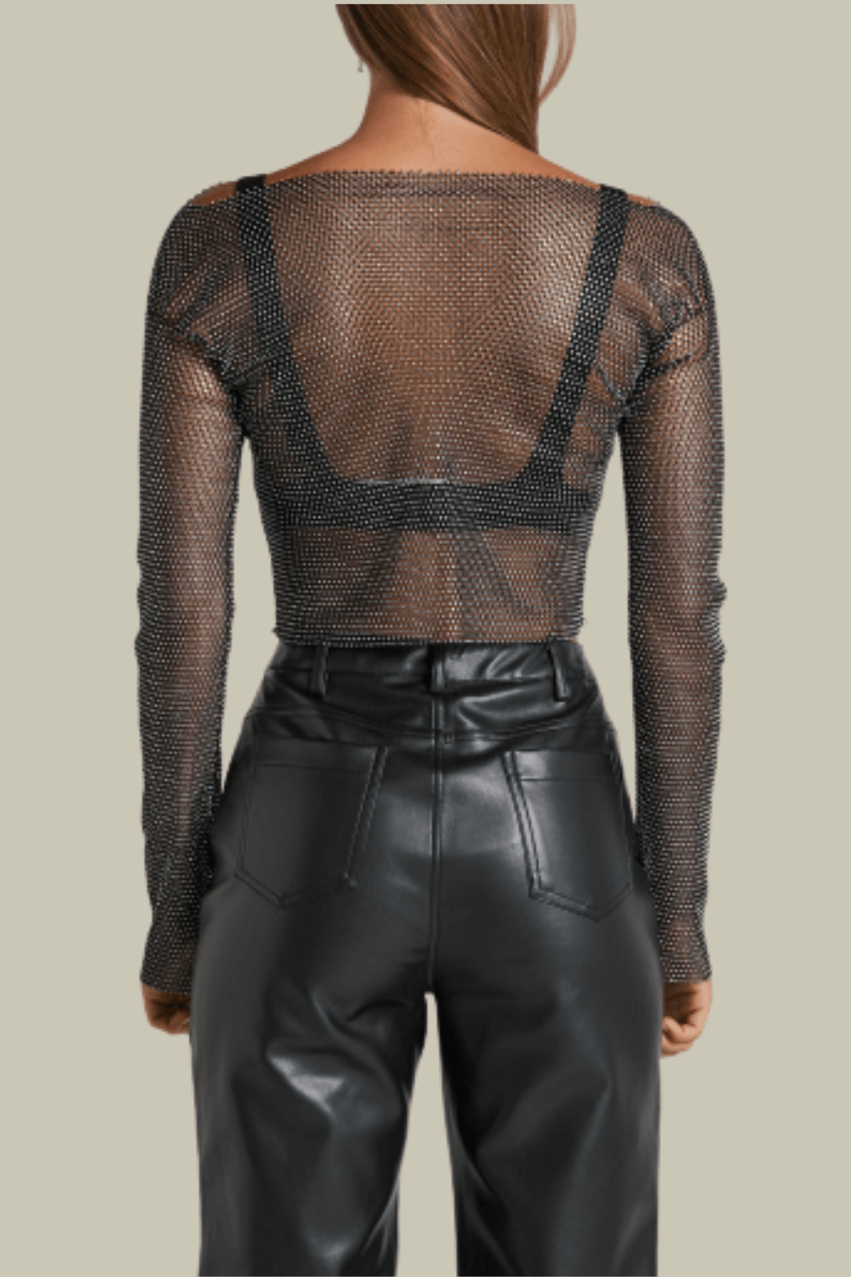 Allison Mesh See Through Rhinestone Top In Black