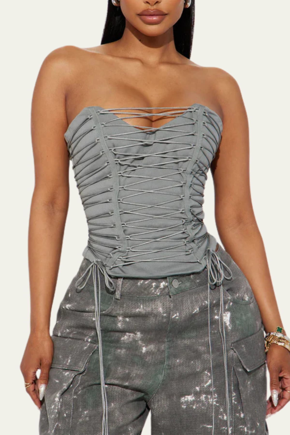 Ana Strapless Lace Up Corset Top