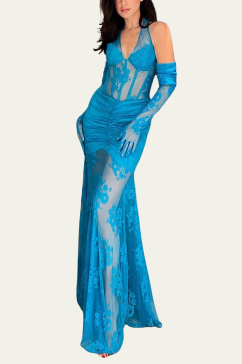 Andrea Lace Corset Ruch Floral Maxi Dress – Luxeles