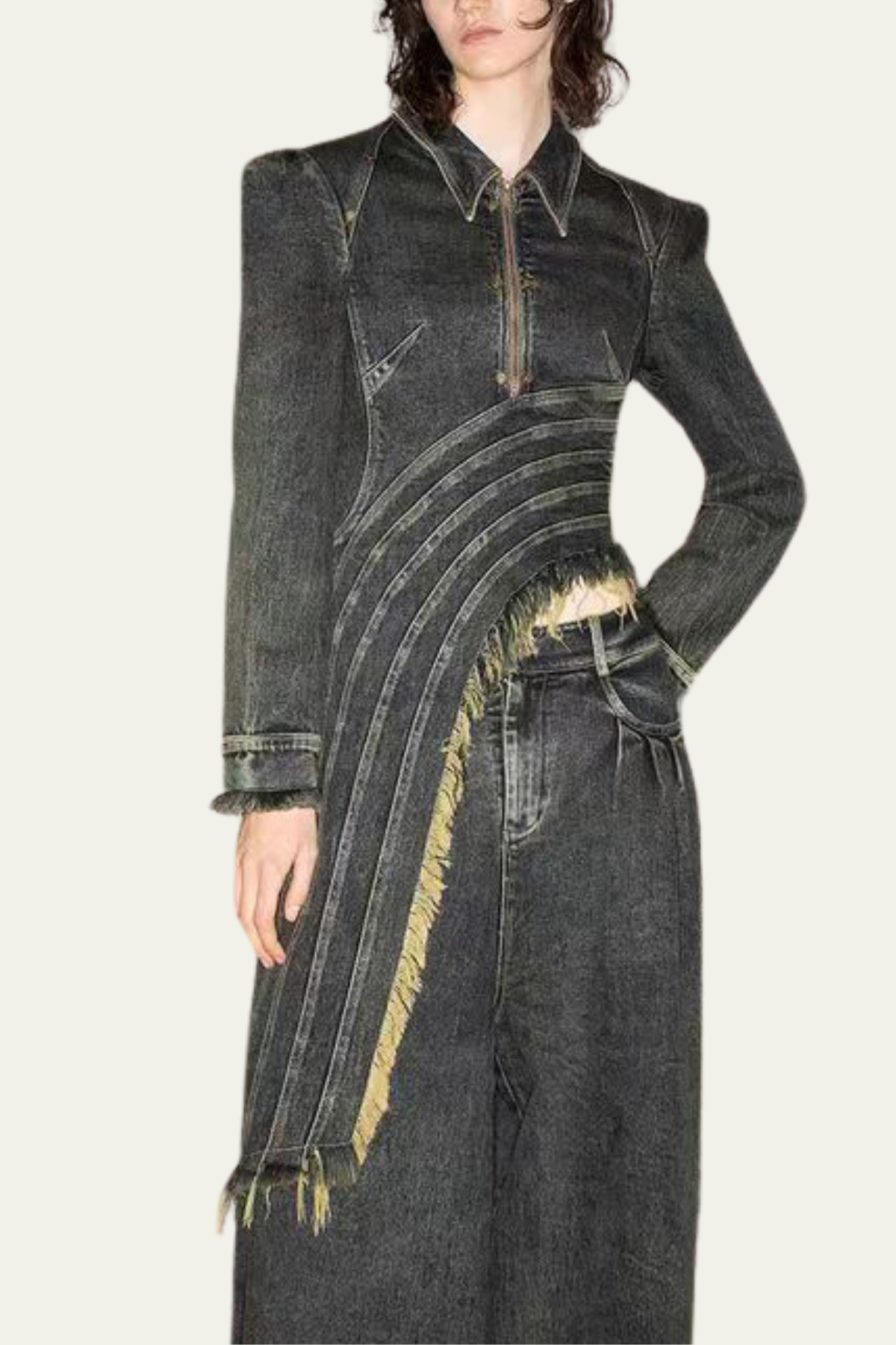 Angela Asymmetric Ruch Denim Jacket – Luxeles