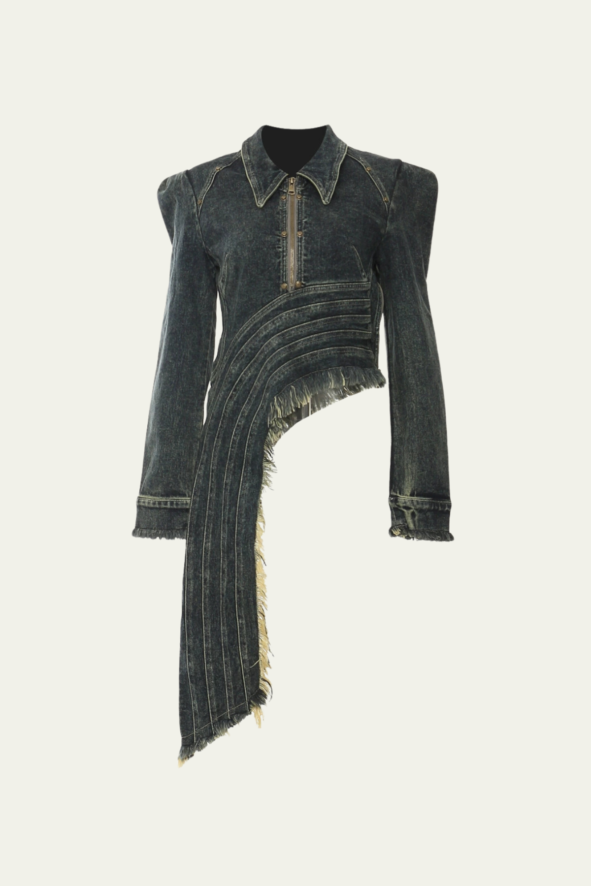 Angela Asymmetric Ruch Denim Jacket – Luxeles