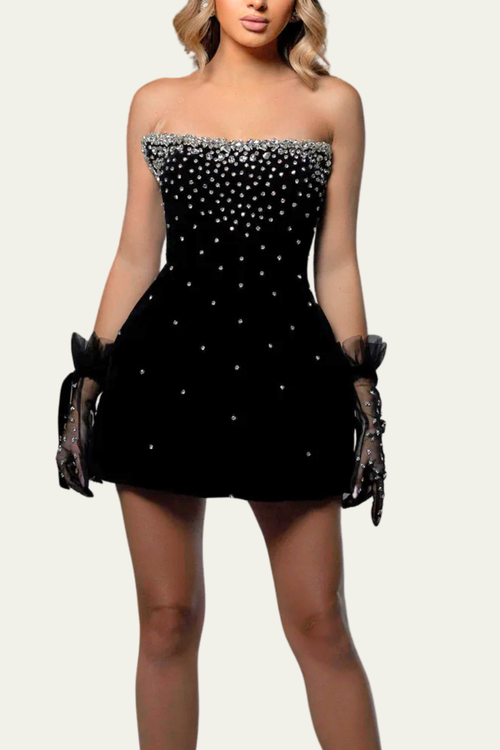 Angelina Bandage Rhinestone Strapless Mini Dress – Luxeles