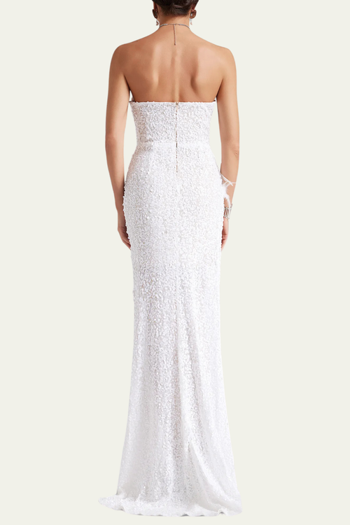 Annabelle Pearl Feather Split Maxi Dress – Luxeles