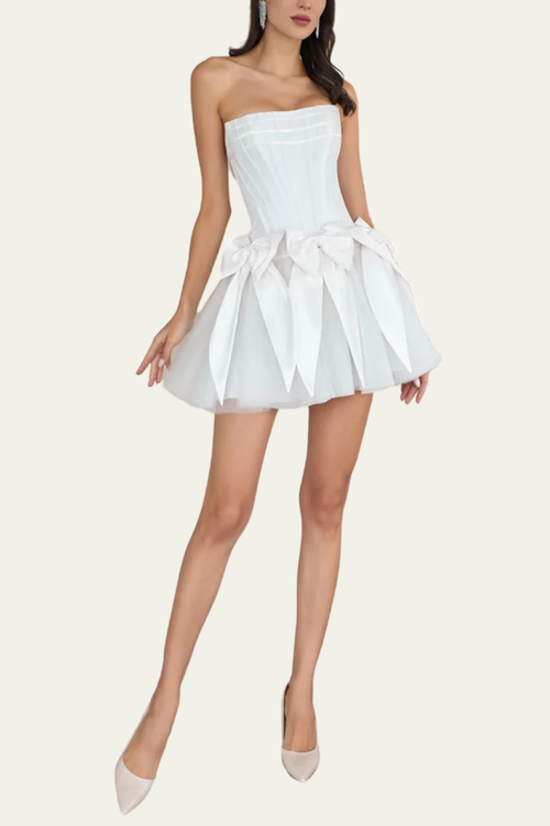 Antonella Strapless Bow Mesh Mini Dress – Luxeles