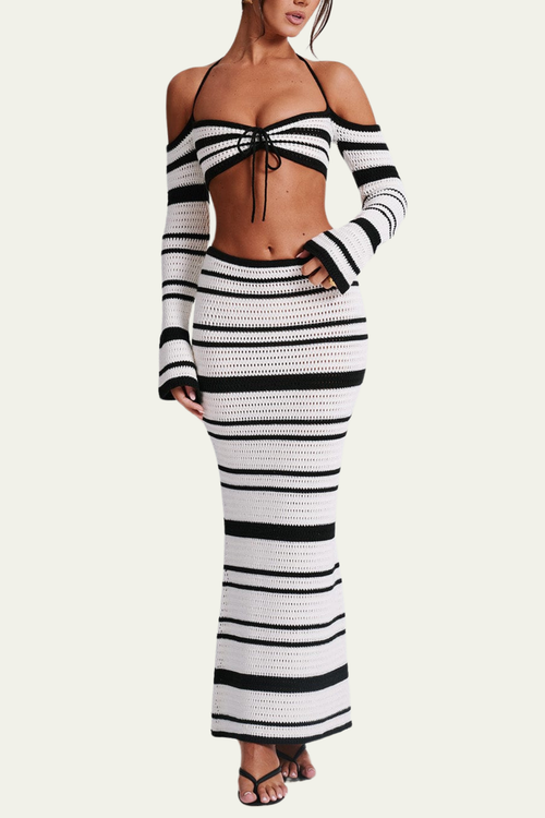 Arabella Stripe Lace Up Off Shoulder Skirt Set – Luxeles