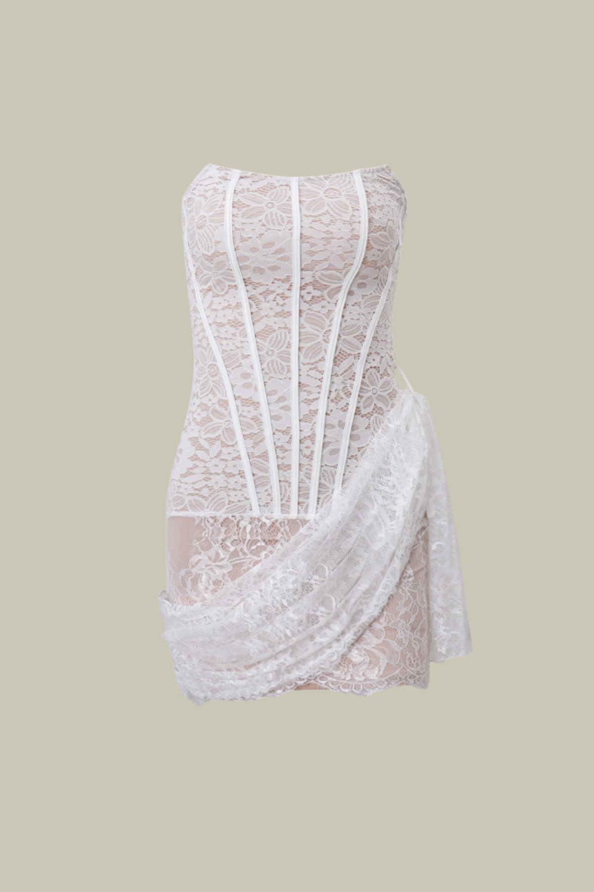 Arya Lace Corset Strapless Ruch Mini Dress In White