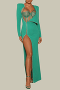 Aubrey Bustier Split Cutout Maxi Dress In Green – Luxeles