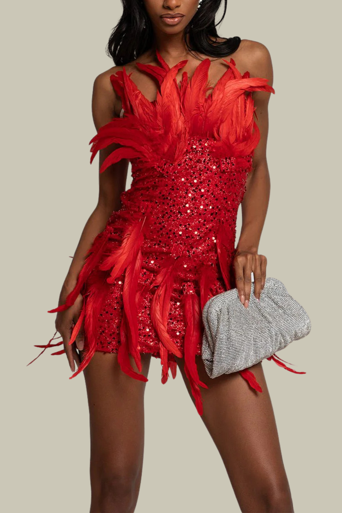 Blakely Feather Sequin Strapless Mini Dress