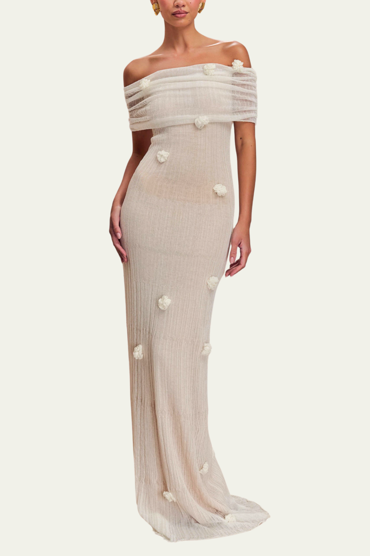 Brooke Off Shoulder Flower Knit Maxi Dress – Luxeles