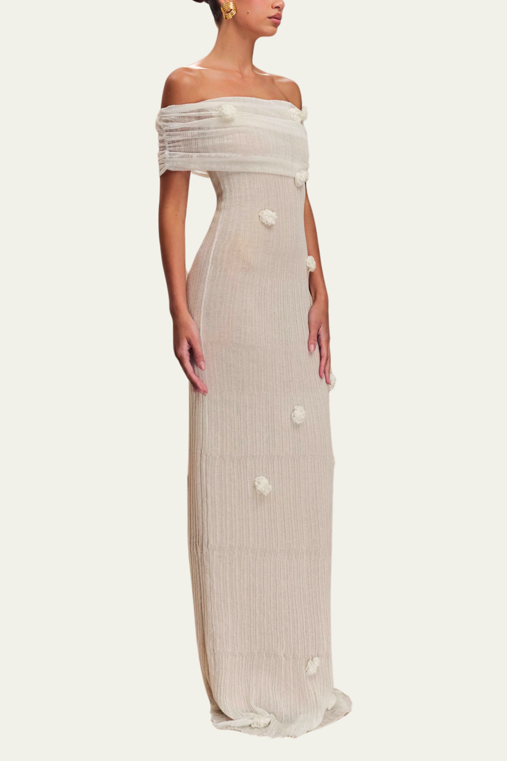 Brooke Off Shoulder Flower Knit Maxi Dress – Luxeles