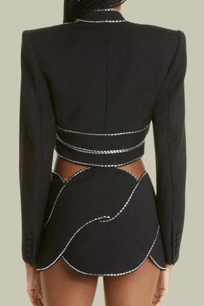 Camila Embellished Bandage Cropped Blazer Set