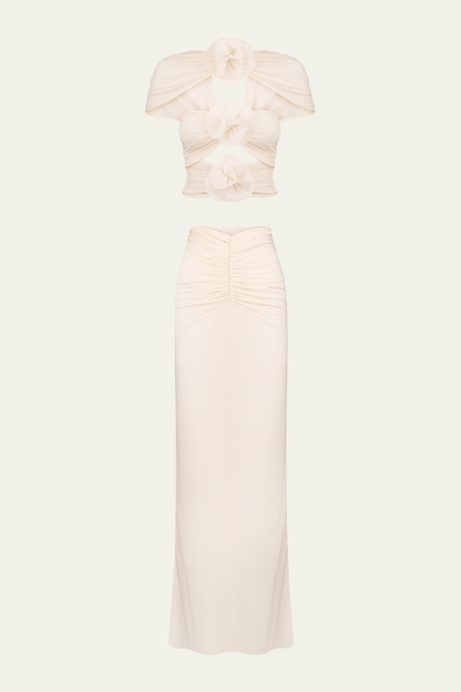 Carmelo Flower Ruch Cutout Skirt Set – Luxeles