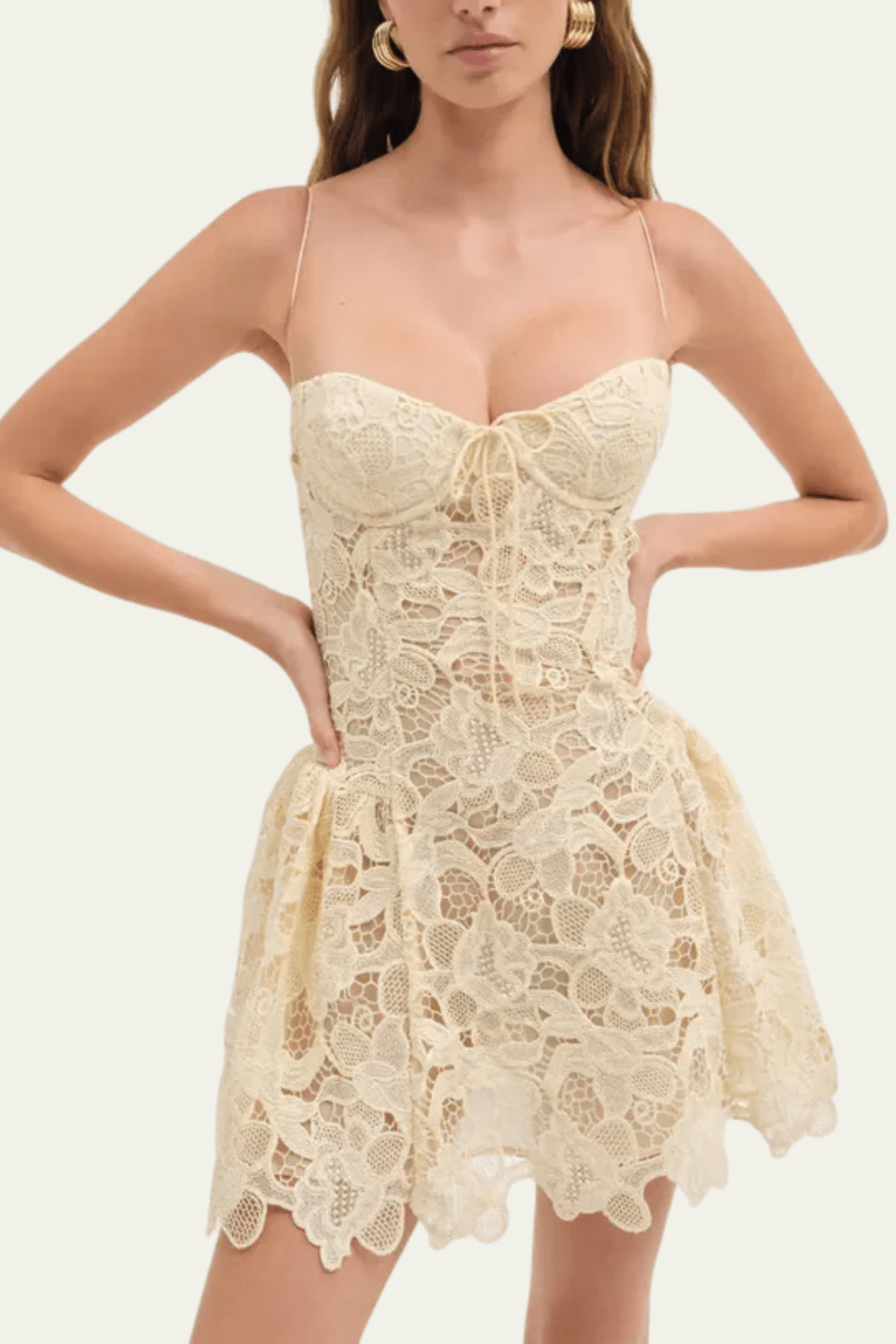 Carolina Embroidery Cutout Mini Dress In Beige – Luxeles