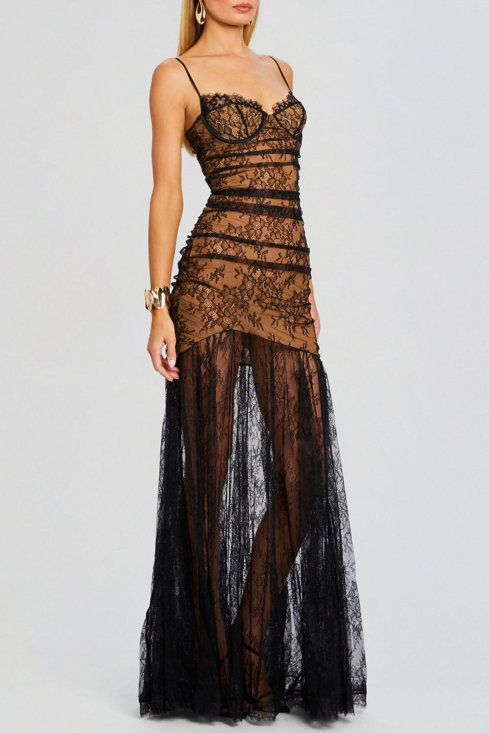 Carolina Spaghetti Lace Split Maxi Dress