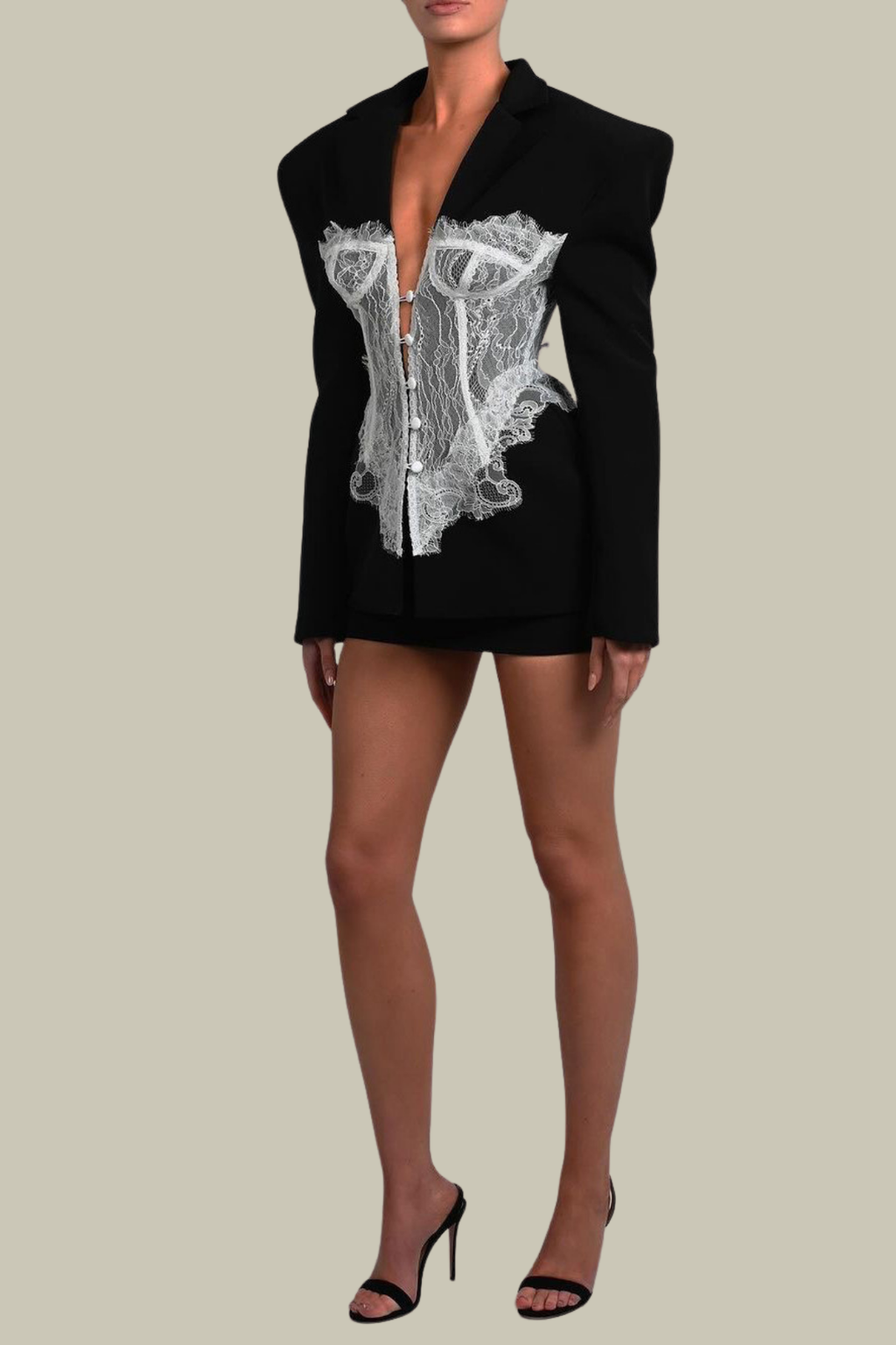 Catalina Lace Deconstruct Plunge Blazer In Black – Luxeles