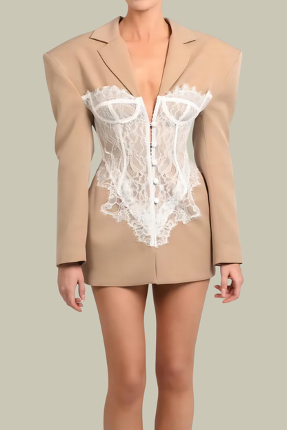 Catalina Lace Deconstruct Plunge Blazer In Khaki