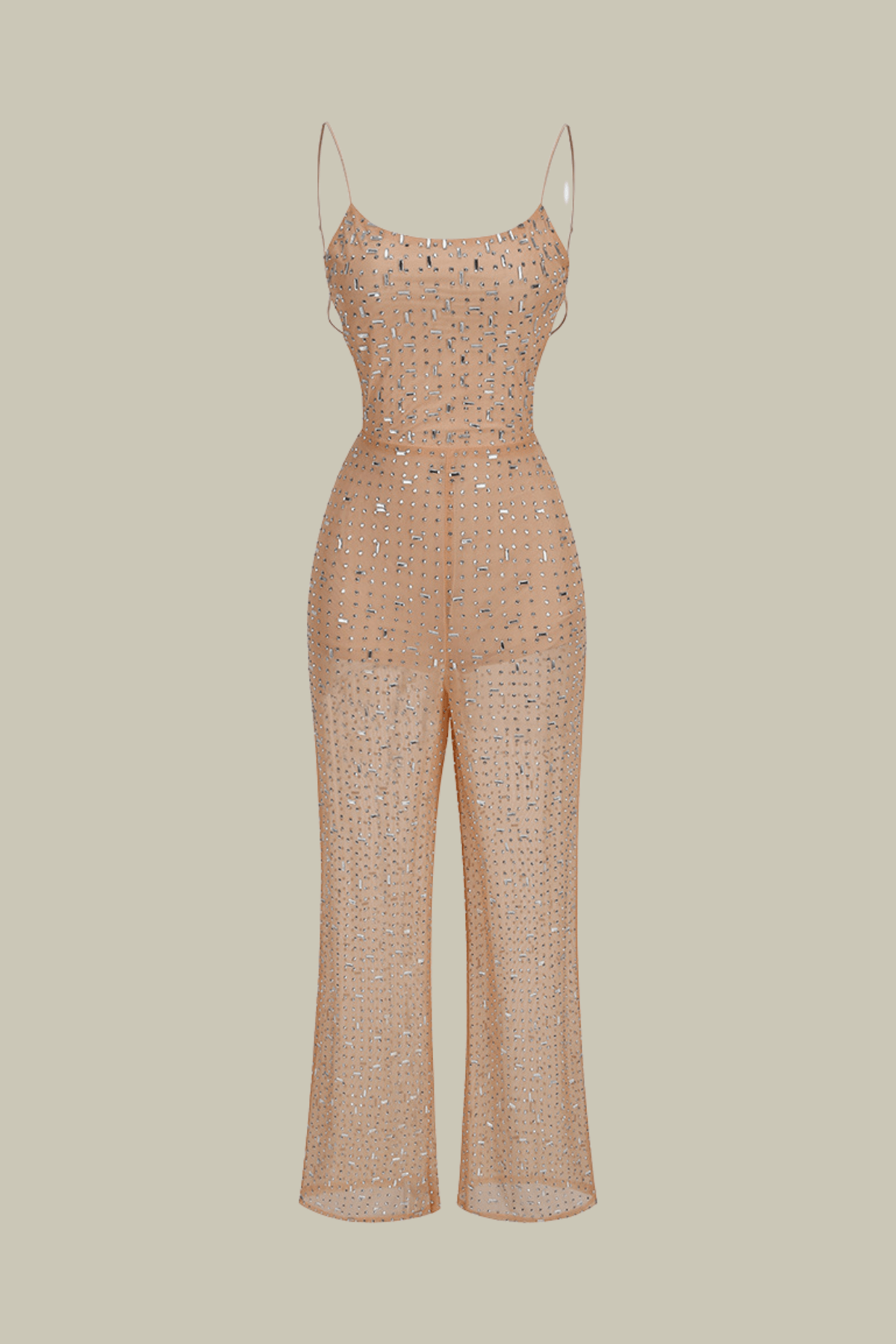 Claire Rhinestone Mesh Spaghetti Jumpsuits