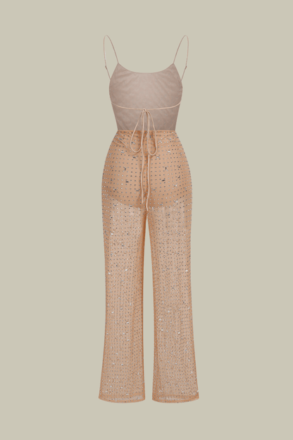 Claire Rhinestone Mesh Spaghetti Jumpsuits